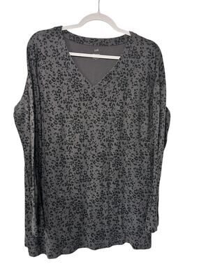 J.Jill Simply Supima Leopard Print Tunic Top Gray Long Sleeve Med V Neck Casual